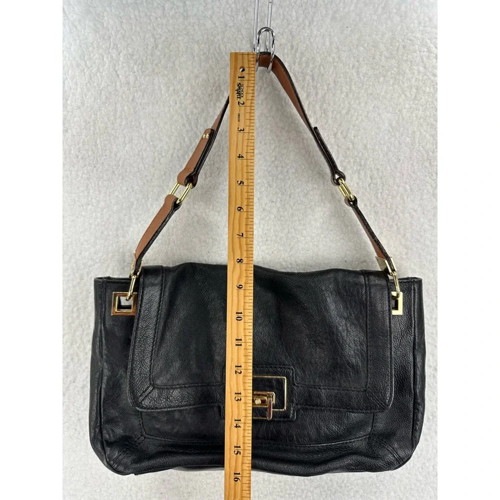 Antonio Melani Womens Shoulder Bag Black Leather Turnlock Flap Single Strap S